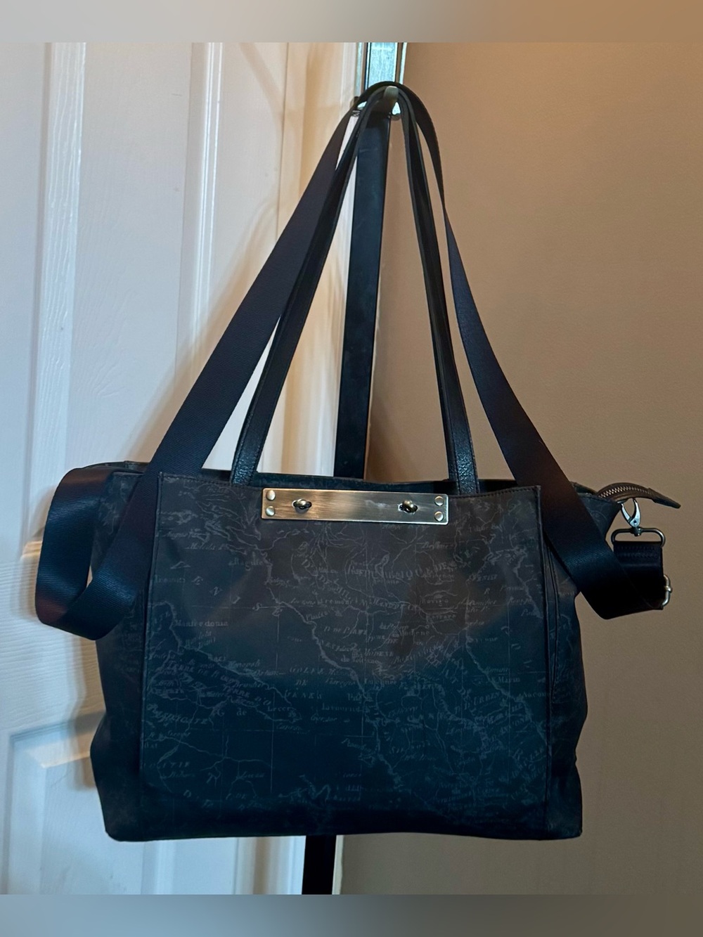 NWT-Patricia Nash Silvi TPU Coated Canvas Travel Tote-Black Map